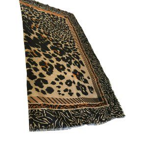 Vintage 1980s Animal Print Scarf Shawl 45" x 45" Wildlife Nature #1